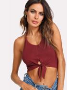 Romwe Knot Front Halter Top