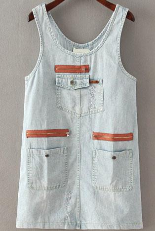 Romwe With Pockets Ripped Denim Dress