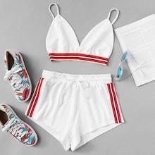 Romwe Striped Tape Panel Cami Top With Shorts