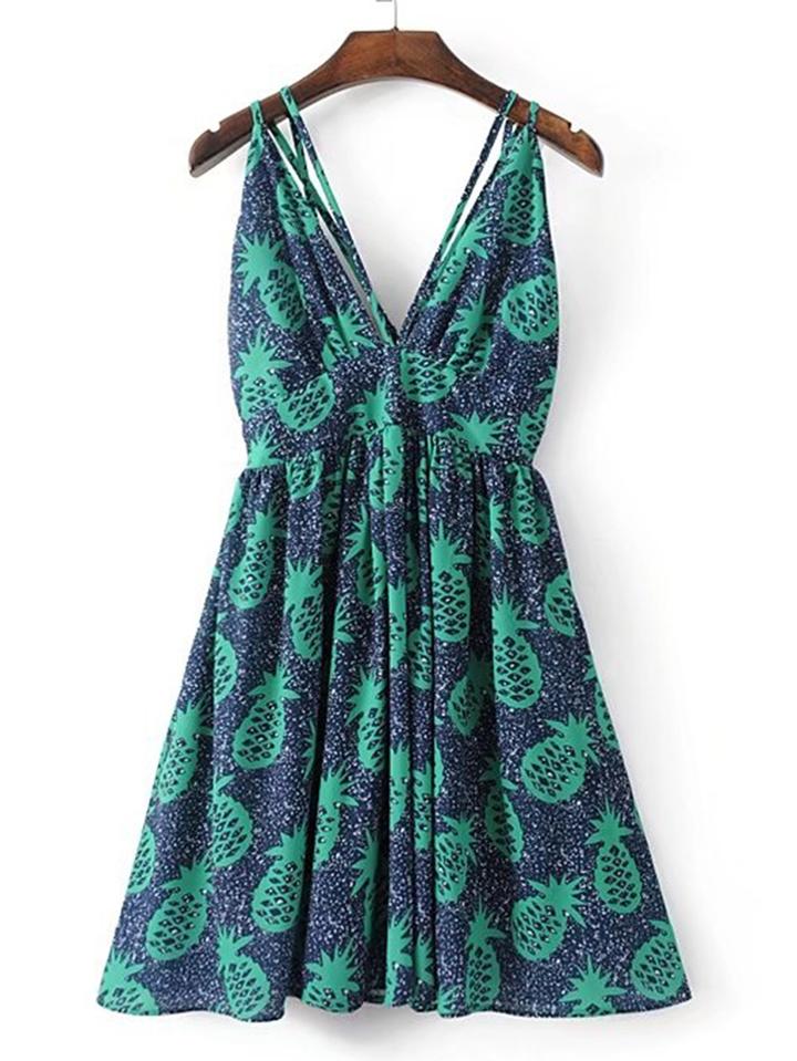 Romwe Double V Neck A Line Beach Dress