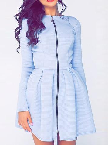 Romwe Flare Pale Blue Dress With Zipper