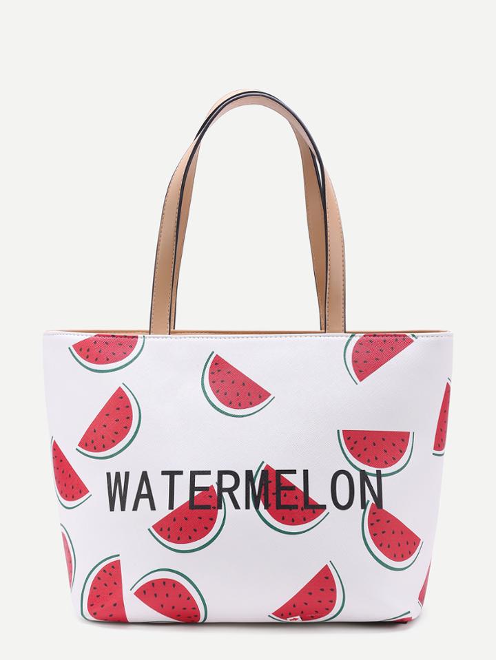 Romwe Watermelon & Letter Print Tote Bag
