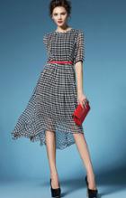 Romwe Short Sleeve Plaid Asymmetrical Dress