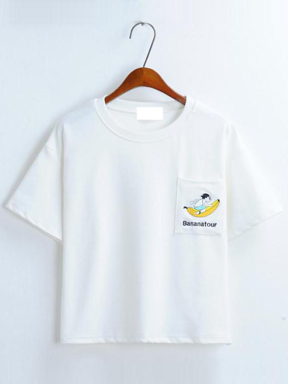 Romwe Banana Embroidered Pocket T-shirt