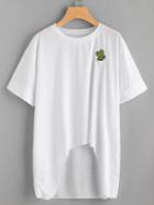 Romwe Cactus Embroidered Patch Dip Hem Tee