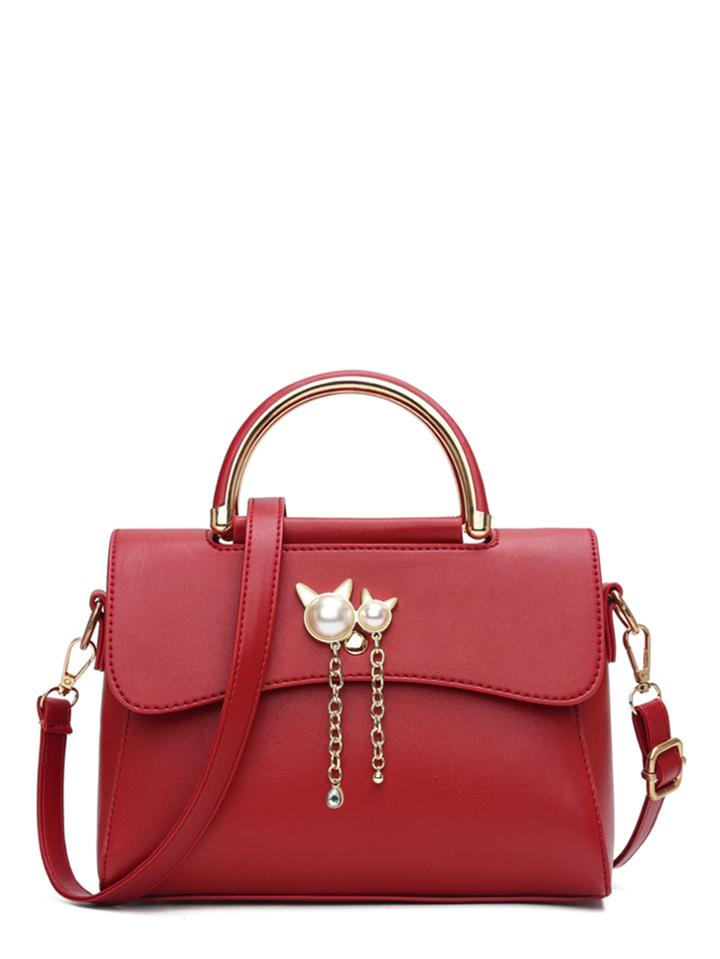 Romwe Faux Pearl Decorated Pu Shoulder Bag