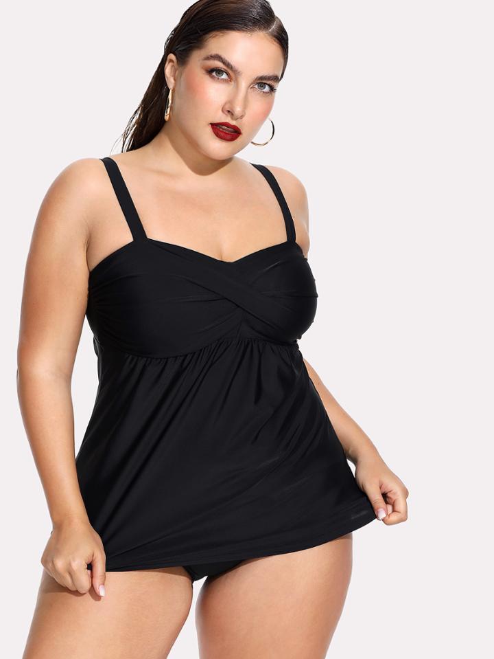 Romwe Plain Tankini Set