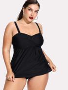 Romwe Plain Tankini Set