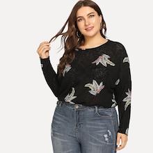 Romwe Plus Feather Print Tee