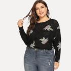 Romwe Plus Feather Print Tee