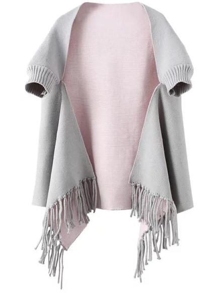 Romwe Fringe Grey Cape Sweater