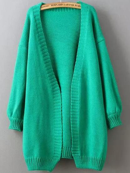 Romwe Puff Sleeve Long Green Coat