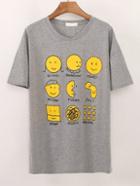 Romwe Cartoon Print Grey T-shirt