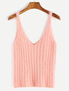 Romwe Pink V Neck Fuzzy Sweater Vest