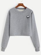 Romwe Grey Alien Patch Crop Sweatshirt
