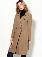 Romwe Khaki V Neck Long Sleeve Pockets Coat