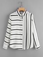 Romwe Roll Up Sleeve Striped Blouse