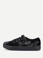 Romwe Flower Embroidery Lace Up Velvet Sneakers