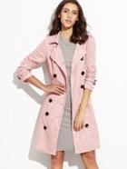Romwe Pink Double Breasted Lace Trench Coat