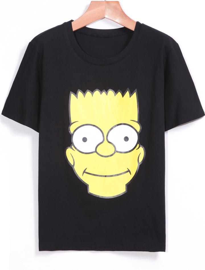 Romwe Simpson Print Black T-shirt
