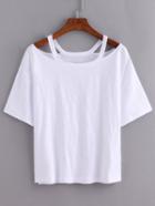 Romwe Cutout Loose-fit White T-shirt