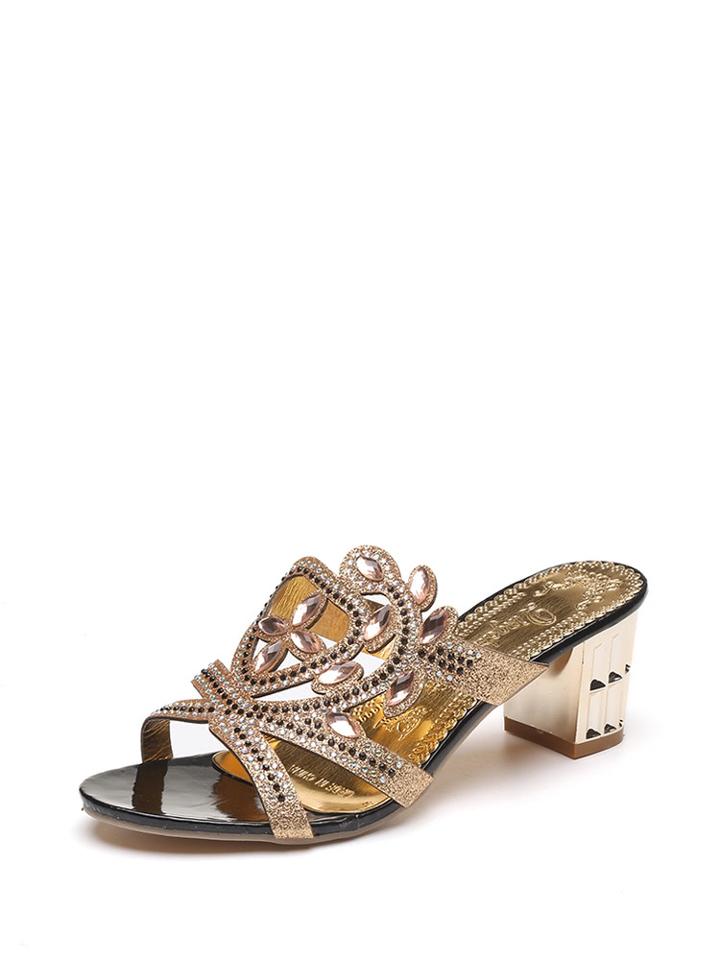 Romwe Rhinestone Decorated Cut Out Sandals