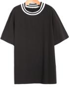 Romwe Black Contrast Collar Short Sleeve Loose T-shirt