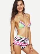 Romwe Multicolor Geometric High-waist Bikini Set
