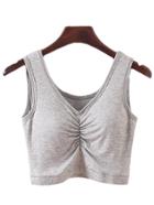 Romwe Grey V Neck Pleated Yoga Camis Top With Chest Pad