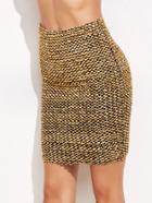 Romwe Gold Sequined Bodycon Skirt
