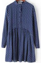 Romwe Vintage Polka Dot Blue Dress