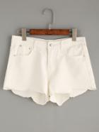Romwe Scalloped White Denim Shorts