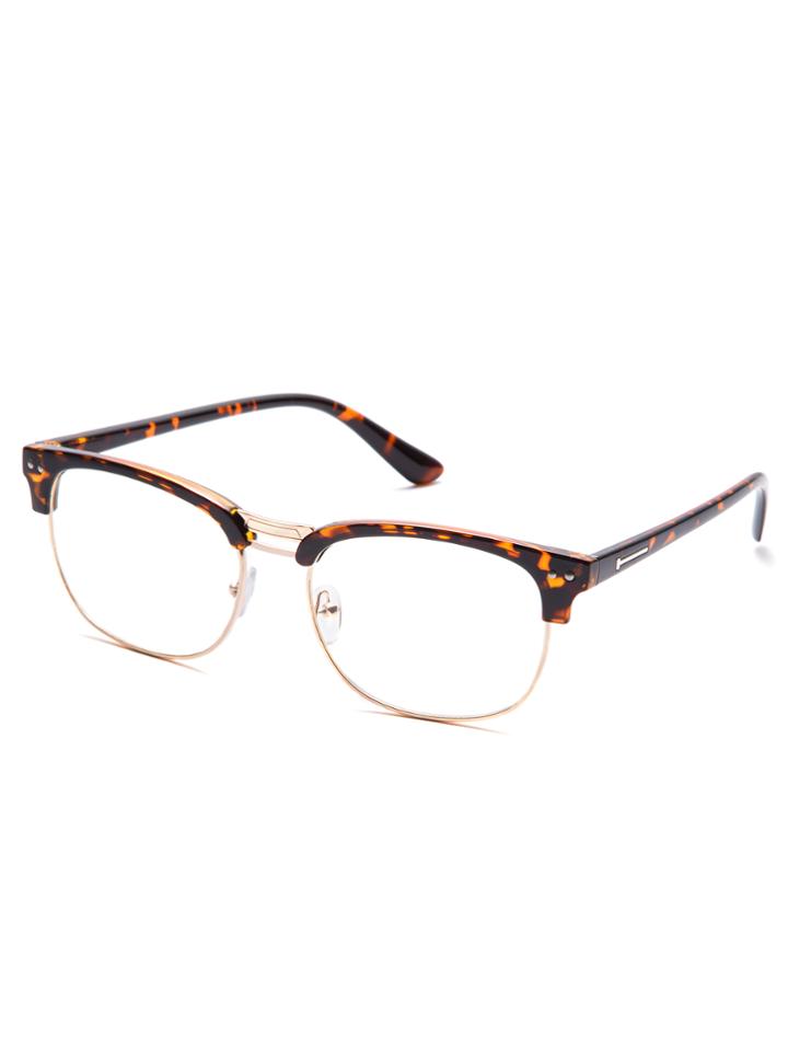 Romwe Leopard Print Open Frame Gold Trim Glasses