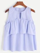 Romwe Blue Striped Cut Out Ruffle Tank Top
