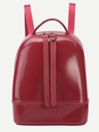 Romwe Red Zip Closure Double Strap Pvc Backpack