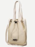 Romwe Letter Print Canvas Drawstring Bucket Bag - White