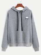 Romwe Grey Alien Print Hooded Sweatshirt