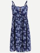 Romwe Buttoned Front Flower Print Cami Dress - Blue