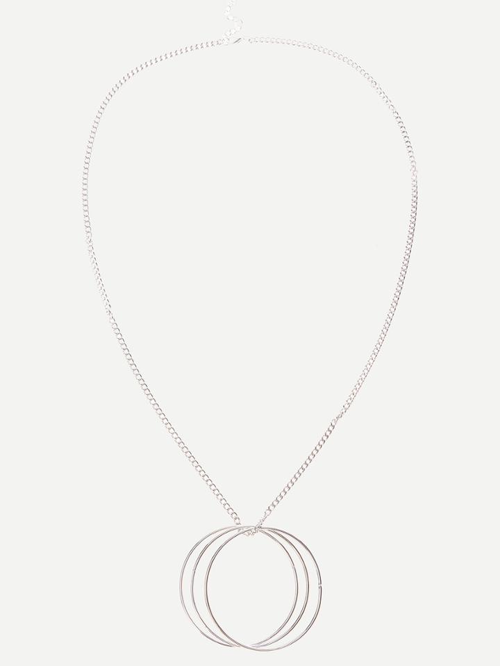 Romwe Silver Geometric Pendant Chain Necklace