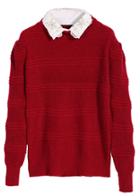 Romwe Contrast Lace Lapel Red Sweater