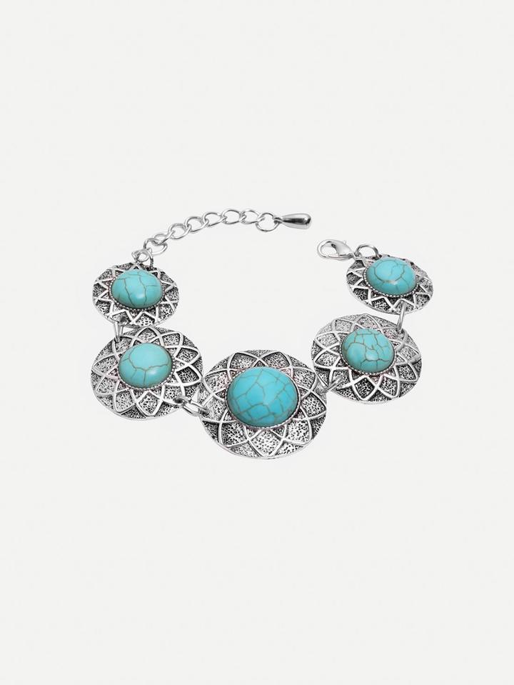 Romwe Turquoise Inset Alloy Bracelet