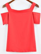 Romwe Cold Shoulder Plain T-shirt - Red