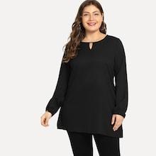 Romwe Plus Buttoned Keyhole Blouse