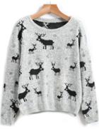 Romwe Deer Print Knit Grey Sweater