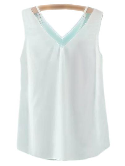 Romwe White V Neck Mesh Splicing Camis Top