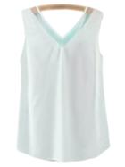 Romwe White V Neck Mesh Splicing Camis Top