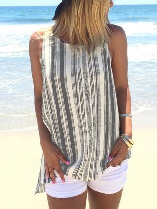 Romwe Vertical Striped Split Side Tank Top