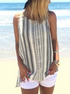 Romwe Vertical Striped Split Side Tank Top