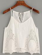 Romwe White Crochet Insert Embroidered Cami Top