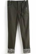 Romwe Army Green Casual Pockets Slim Pant